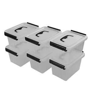 Bringer 3 Quart 6-Pack Clear Plastic Storage Boxes, Latch Box with Black Handle