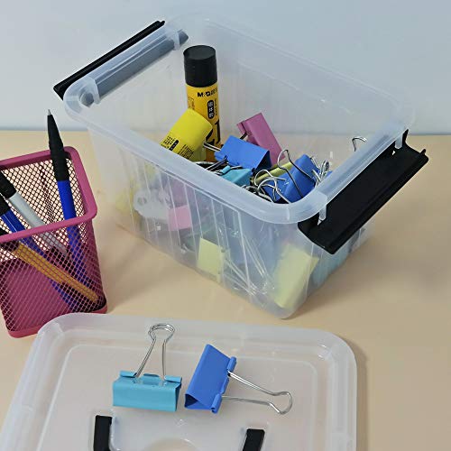 Bringer 3 Quart 6-Pack Clear Plastic Storage Boxes, Latch Box with Black Handle