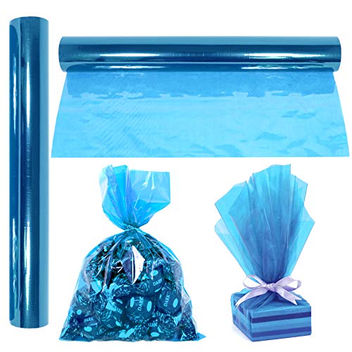 Cellophane Wrap Roll Blue | 100’ Ft. Long X 16” in. Wide | 2.3 Mil Thick Transparent Blue | Gifts, Baskets, Treats, Cellophane Wrapping Paper | Colorful Cello, Baby Shower Decorations| by Anapoliz