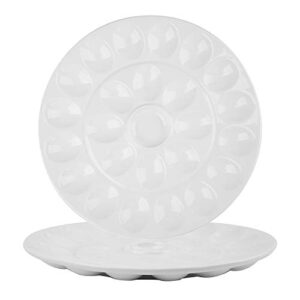 foraineam 2 pack 12.6 inches porcelain deviled egg tray/platter, white egg dish with 25 compartments