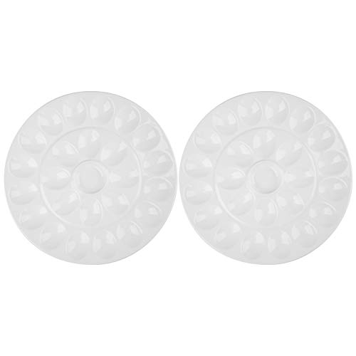 Foraineam 2 Pack 12.6 Inches Porcelain Deviled Egg Tray/Platter, White Egg Dish with 25 Compartments