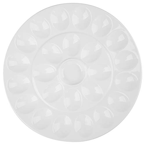 Foraineam 2 Pack 12.6 Inches Porcelain Deviled Egg Tray/Platter, White Egg Dish with 25 Compartments