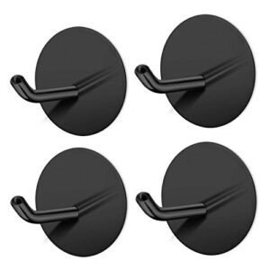 soulips adhesive hooks, self adhesive black wall mount hanger for key robe coat towel, super strong heavy duty stainless steel hooks, no drill no screw, waterproof, for kitchen bathroom toilet, 4 pack