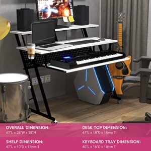 Acme Furniture Suitor Music Recording Studio Desk, 47 x 28 x 38, White & Black