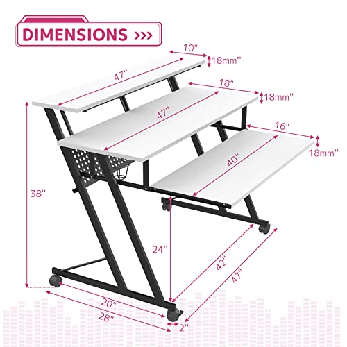 Acme Furniture Suitor Music Recording Studio Desk, 47 x 28 x 38, White & Black