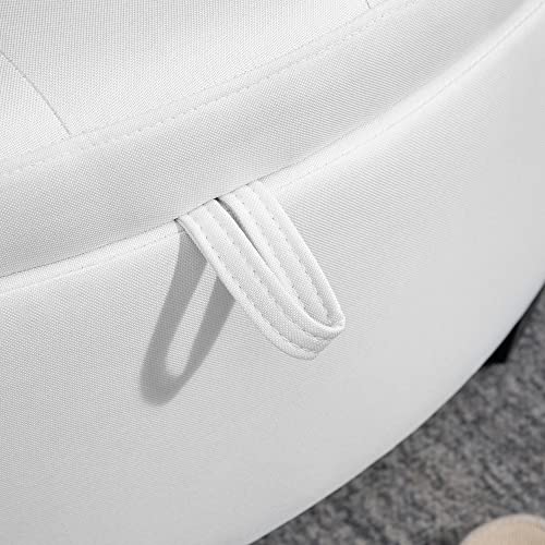 HOMCOM Half Moon Modern Luxurious Polyester Fabric Storage Ottoman Bench with Legs Lift Lid Thick Sponge Pad for Living Room, Entryway, or Bedroom, White