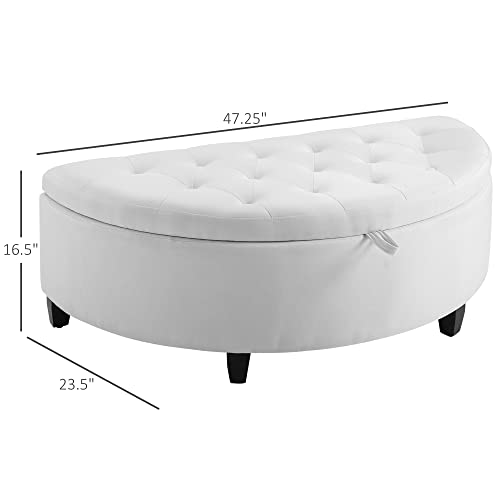 HOMCOM Half Moon Modern Luxurious Polyester Fabric Storage Ottoman Bench with Legs Lift Lid Thick Sponge Pad for Living Room, Entryway, or Bedroom, White