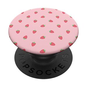 strawberries pink kawaii cute cottagecore aesthetic popsockets popgrip: swappable grip for phones & tablets