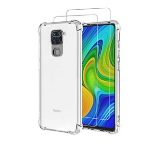 urspasol for xiaomi redmi note 9 case with tempered glass screen protector crystal clear ultra slim lightweight phone cover shock-absorption bumper transparent shockproof