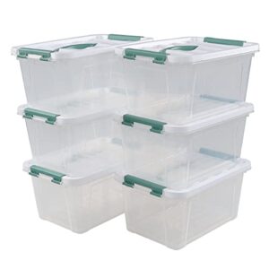 hespama 5 quart small storage bin, plastic latch box with lid, 6 packs, r