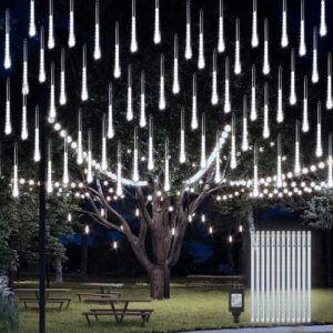 pgfun meteor shower rain lights 24 tubes 576 leds for christmas lights halloween party holiday garden tree thanksgiving xmas decoration (white)