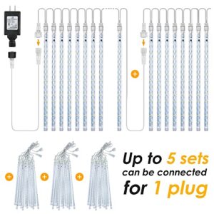 PGFUN Meteor Shower Rain Lights 24 Tubes 576 LEDs for Christmas Lights Halloween Party Holiday Garden Tree Thanksgiving Xmas Decoration (White)