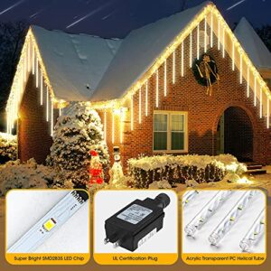 PGFUN Meteor Shower Rain Lights 24 Tubes 576 LEDs for Christmas Lights Halloween Party Holiday Garden Tree Thanksgiving Xmas Decoration (White)