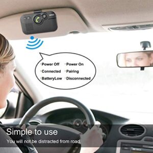 SUNITEC Handsfree Bluetooth for Cell Phone, Bluetooth 5.0 Car Speaker Motion AUTO ON Off Support Siri Voice Assistant Bluetooth Car Kit Receiver Handsfree Speakerphone with Visor Clip - BC980P