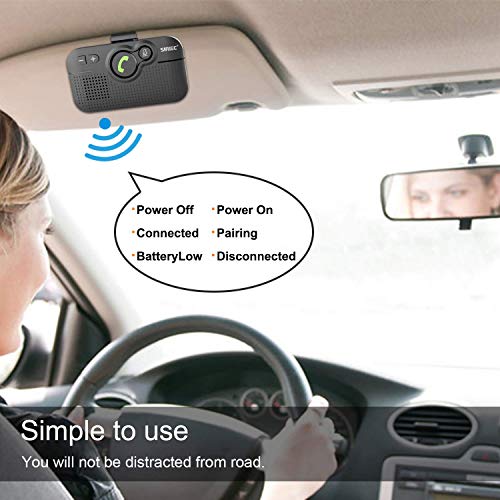 SUNITEC Handsfree Bluetooth for Cell Phone, Bluetooth 5.0 Car Speaker Motion AUTO ON Off Support Siri Voice Assistant Bluetooth Car Kit Receiver Handsfree Speakerphone with Visor Clip - BC980P