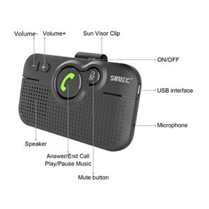 SUNITEC Handsfree Bluetooth for Cell Phone, Bluetooth 5.0 Car Speaker Motion AUTO ON Off Support Siri Voice Assistant Bluetooth Car Kit Receiver Handsfree Speakerphone with Visor Clip - BC980P