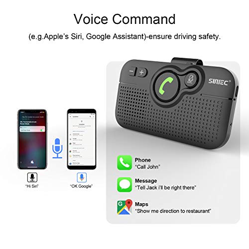 SUNITEC Handsfree Bluetooth for Cell Phone, Bluetooth 5.0 Car Speaker Motion AUTO ON Off Support Siri Voice Assistant Bluetooth Car Kit Receiver Handsfree Speakerphone with Visor Clip - BC980P