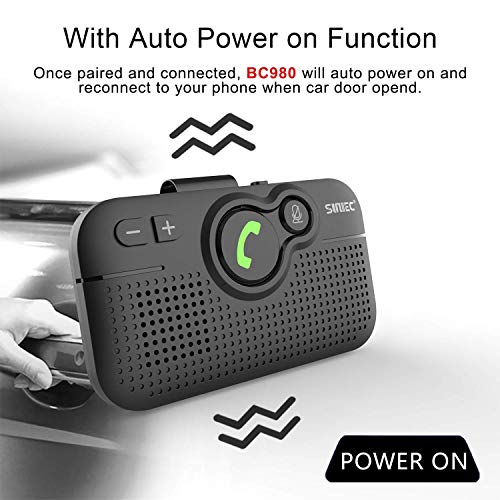 SUNITEC Handsfree Bluetooth for Cell Phone, Bluetooth 5.0 Car Speaker Motion AUTO ON Off Support Siri Voice Assistant Bluetooth Car Kit Receiver Handsfree Speakerphone with Visor Clip - BC980P