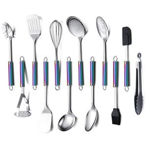 kitchen utensils set, 12 pieces cooking utensils set with rainbow handle, rainbow handle kitchen tools set for non-stick cookware, kitchen gadgets pack of 12(colorful)