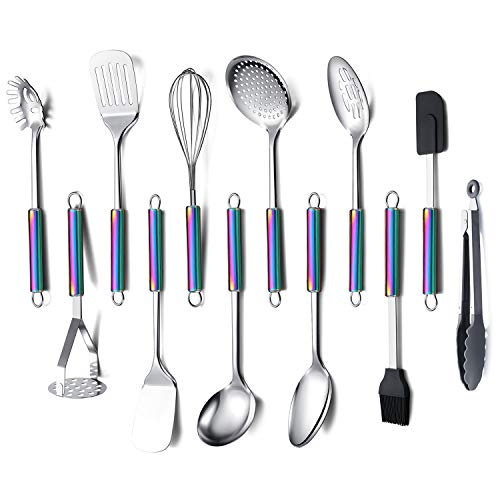 Kitchen Utensils Set, 12 Pieces Cooking Utensils Set With Rainbow Handle, Rainbow Handle Kitchen Tools Set For Non-Stick Cookware, Kitchen Gadgets Pack of 12(Colorful)