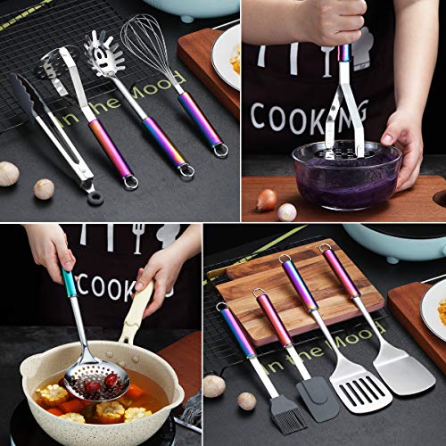 Kitchen Utensils Set, 12 Pieces Cooking Utensils Set With Rainbow Handle, Rainbow Handle Kitchen Tools Set For Non-Stick Cookware, Kitchen Gadgets Pack of 12(Colorful)