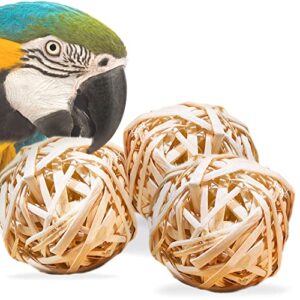 Meric Rattan Foraging Balls, Thick, Sturdy Toys, Improves Foot Coordination and Strength, Unleash Your Amazon’s Interest, Engages Parrots’ Wild Instincts, Busts Boredom and Stress, 3 pcs