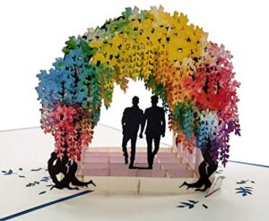 igifts and cards gay rainbow wisteria flower tunnel 3d pop up greeting card - romantic, engagement, anniversary, wedding, pride, lovers, grooms, lgbt