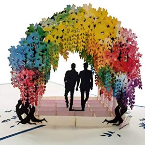 iGifts And Cards Gay Rainbow Wisteria Flower Tunnel 3D Pop Up Greeting Card - Romantic, Engagement, Anniversary, Wedding, Pride, Lovers, Grooms, LGBT