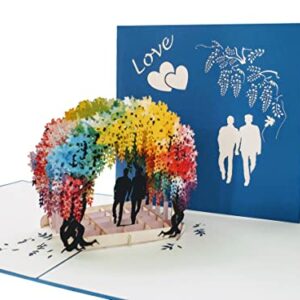 iGifts And Cards Gay Rainbow Wisteria Flower Tunnel 3D Pop Up Greeting Card - Romantic, Engagement, Anniversary, Wedding, Pride, Lovers, Grooms, LGBT