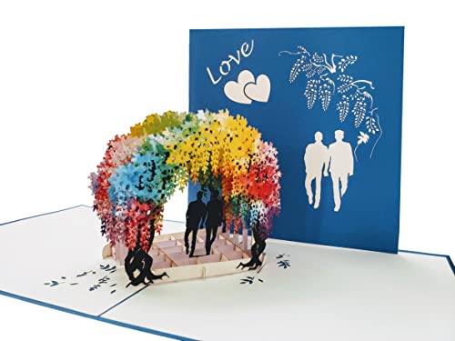 iGifts And Cards Gay Rainbow Wisteria Flower Tunnel 3D Pop Up Greeting Card - Romantic, Engagement, Anniversary, Wedding, Pride, Lovers, Grooms, LGBT