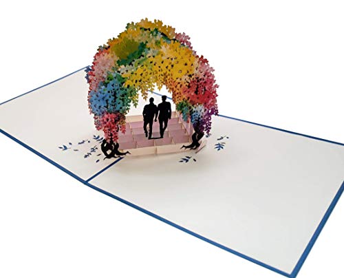 iGifts And Cards Gay Rainbow Wisteria Flower Tunnel 3D Pop Up Greeting Card - Romantic, Engagement, Anniversary, Wedding, Pride, Lovers, Grooms, LGBT