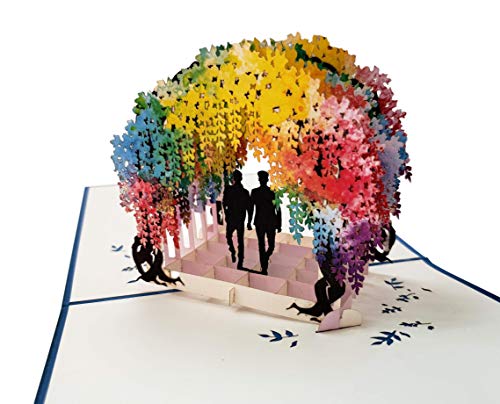 iGifts And Cards Gay Rainbow Wisteria Flower Tunnel 3D Pop Up Greeting Card - Romantic, Engagement, Anniversary, Wedding, Pride, Lovers, Grooms, LGBT