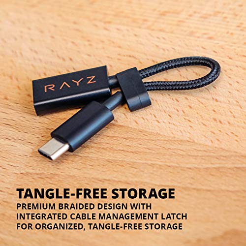 RAYZ Lightning to USB-C Audio Adapter | Connect Lightning Headphones Earphones to Any USBC Device –– Lossless Audio, Universal Compatibility, Latch for Storage (Black)