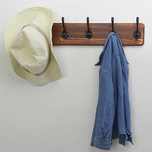 Dseap Coat Rack Wall Mounted with 5 Coat Hooks - Heavy Duty Wooden Wall Coat Hanger for Clothes Hat Jacket Clothing, Natural & Black, 2 Packs