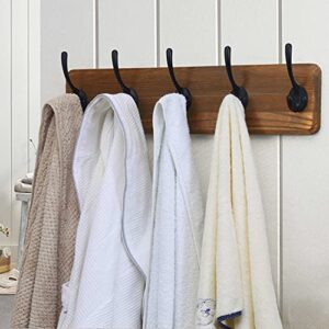 Dseap Coat Rack Wall Mounted with 5 Coat Hooks - Heavy Duty Wooden Wall Coat Hanger for Clothes Hat Jacket Clothing, Natural & Black, 2 Packs