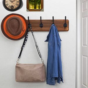 Dseap Coat Rack Wall Mounted with 5 Coat Hooks - Heavy Duty Wooden Wall Coat Hanger for Clothes Hat Jacket Clothing, Natural & Black, 2 Packs