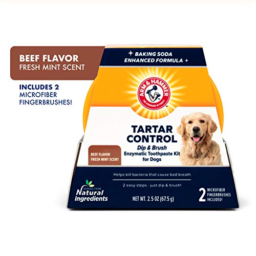 Arm & Hammer for Pets Dip & Brush Tartar Control Enzymatic Toothpaste Kit | Easy to Use Tartar Control Dog Dental Care Kit | Beef Flavored Dog Toothpaste in Fresh Mint Scent