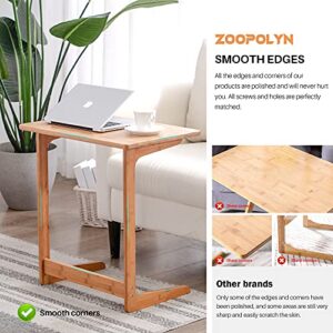 Zoopolyn Tv Tray Table Bamboo Tv Dinner Table C Shaped end Table for Sofa Couch Laptop Living Room Bedroom Natural