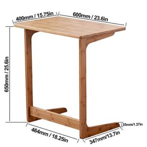 Zoopolyn Tv Tray Table Bamboo Tv Dinner Table C Shaped end Table for Sofa Couch Laptop Living Room Bedroom Natural