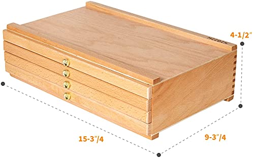 MEEDEN 4-Drawer Artist Supply Storage Box - Portable Foldable Multi-Function Beech Wood Artist Pencil & Brush Storage Box with Drawer & Compartments for Pastels, Pencils, Pens, Brushes, Stamp