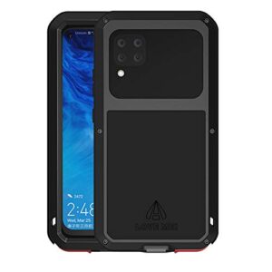 love mei for huawei p40 lite case, aluminum metal gorilla glass waterproof shockproof military heavy duty sturdy protector cover hard case for huawei p40 lite (p40 lite, black)