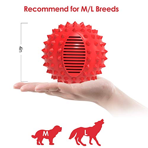 petizer Squeaky Dog Ball Toy for Aggressive Chewers,4 Inches Durable Big Dogs Chew Spiky Ball, Floatable Rubber Pet Toys for Medium &Large Breeds, Red