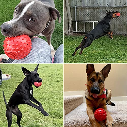 petizer Squeaky Dog Ball Toy for Aggressive Chewers,4 Inches Durable Big Dogs Chew Spiky Ball, Floatable Rubber Pet Toys for Medium &Large Breeds, Red