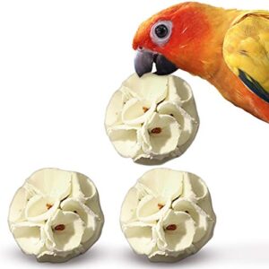 meric parrot crepe sola ball, shredding joy for african greys, conures, and macaws, lowers stress in birds and people, irresistible cork texture, end excessive plucking, 3 balls per pack
