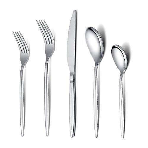 HOMQUEN Flatware Set 40 Pieces, Stainless Steel Silverware Set, Utensils Service for 8, Cutlery Set, Spoons and Forks Sets Dishwasher Safe (Mirror Polish)