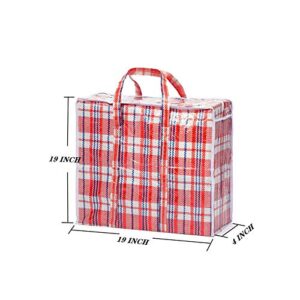 Set of 6 Large & Jumbo Plastic Checkered Laundry Bags with Zipper and Handles for Travel, Laundry, Shopping, Storage, Moving,Size:(27"x23"x5.5") and (19"x19"x4") - Color may vary