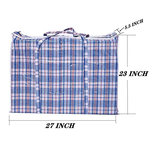 Set of 6 Large & Jumbo Plastic Checkered Laundry Bags with Zipper and Handles for Travel, Laundry, Shopping, Storage, Moving,Size:(27"x23"x5.5") and (19"x19"x4") - Color may vary