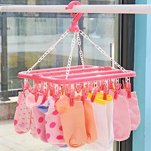 Clip and Drip Hanger, Multi-Function Clip and Drip Drying Rack, Household Tools Clothes Drying Racks for Socks for Underwear(Pink)