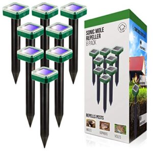 livin' well solar sonic pest repeller stakes - 8pk outdoor pest repellent with 10,500 feet range, solar powered animal control, rodent repellent and deterrent for mole, vole, gopher