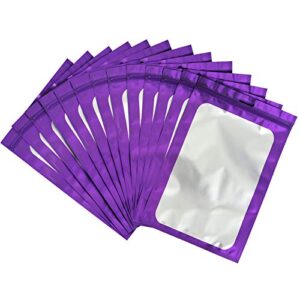 EONJOE 100-pack mylar packaging bags for small business sample bag smell proof resealable zipper pouch bags jewelry food Lip gloss eyelash phone case bracelet keychain package supplies etc -front frosted window -cute (Purple, 2.75×3.93 inches)